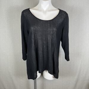 Eileen Fisher Systems Black Organic Linen Open Knit Oversized Tunic Top Size M
